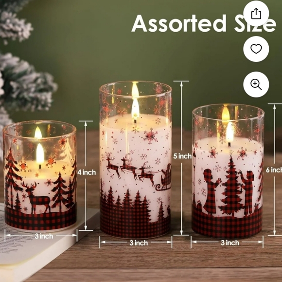 Christmas Red Buffalo Plaid Glass Flameless LED Candles W Remote Eywamage Set - Picture 3 of 12